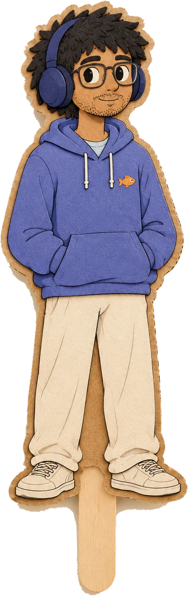 Rithvik as a cardboard cutout on a popsicle stick